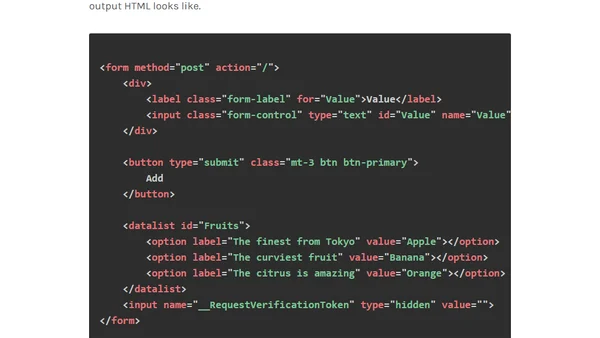 HTML Datalist for ASP.NET Core Inputs