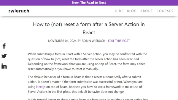 How to (not) reset a form after a Server Action in React