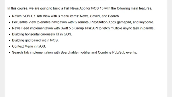 Video Tutorial - Building tvOS News App with SwiftUI 3 & News API