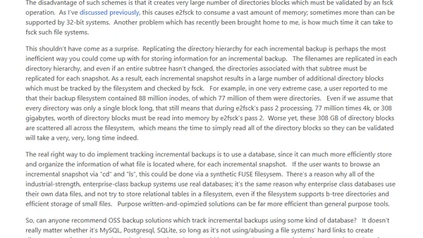 Wanted: Incremental Backup Solutions that Use a Database