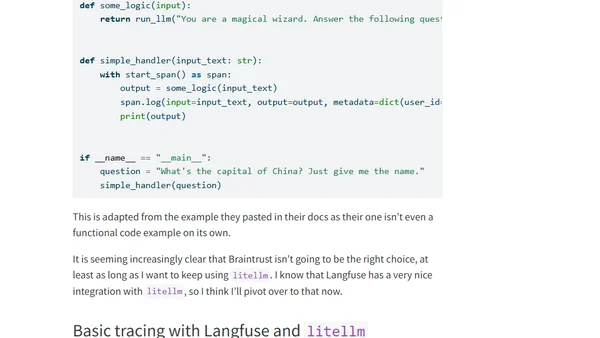 Testing out instrumenting LLM tracing for litellm with Braintrust and Langfuse