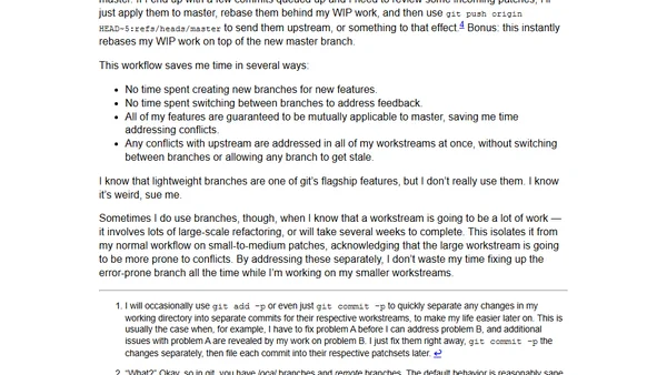 My unorthodox, branchless git workflow