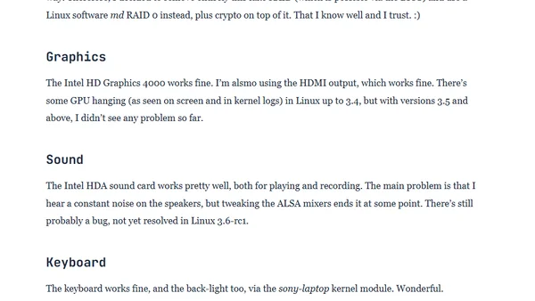 Sony Vaio Z Debian Linux support