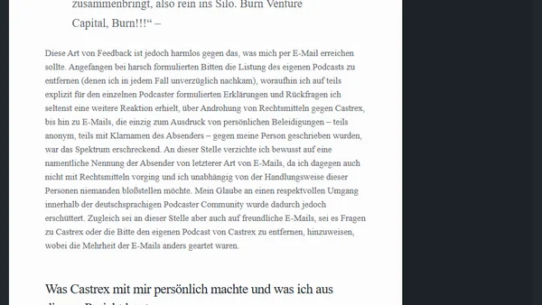 Castrex: Entwicklung der Plattform und Einstellung der Weiterentwicklung