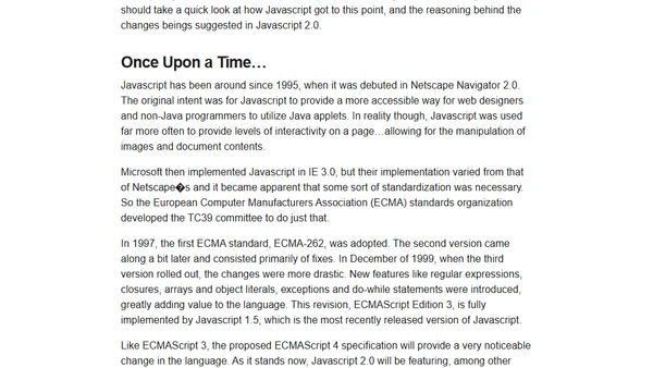 An Objective Look at Javascript 2.0: Looking Back