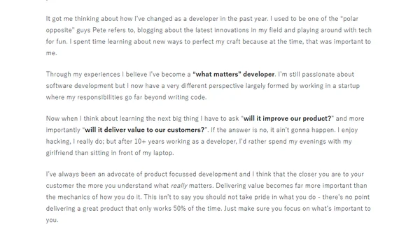 Becoming a "what matters" developer