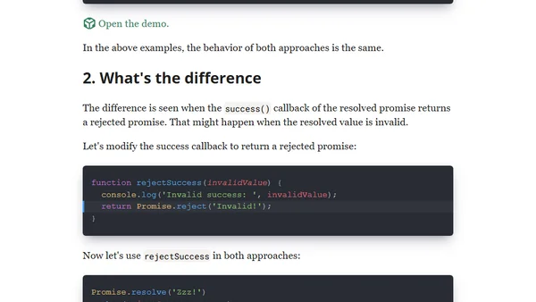 JavaScript Promises: then(f,f) vs then(f).catch(f)