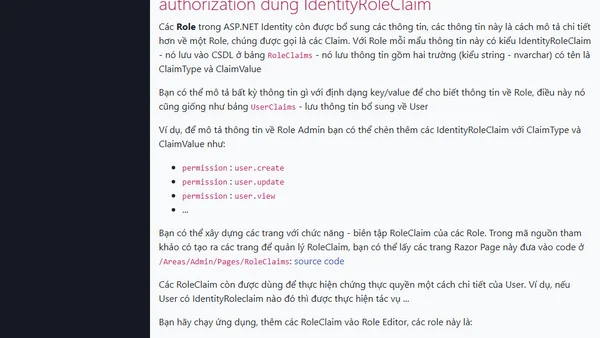 (ASP.NET Razor) Chứng thực quyền của User theo RoleClaim