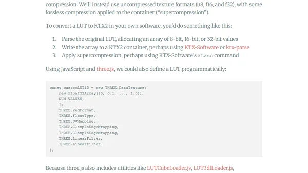 Compressing LUTs with KTX 2.0