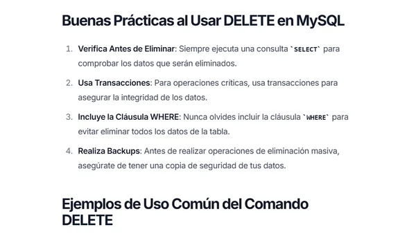 Cómo usar el comando DELETE en MySQL