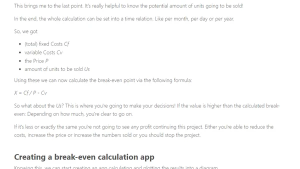 Break-even calculation and plotting the result