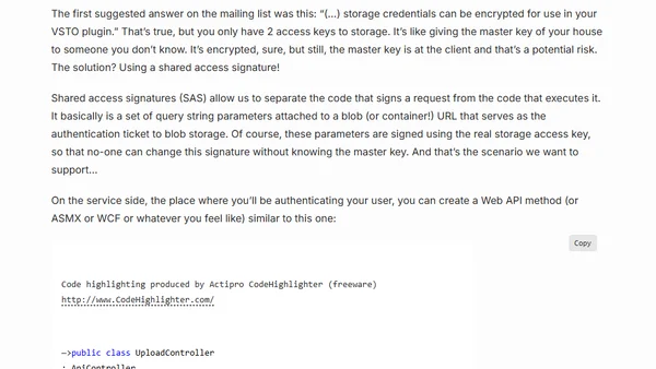 Storing user uploads in Windows Azure blob storage