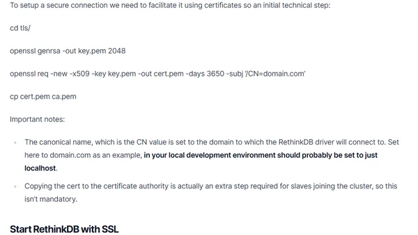 Securing a Node.js + RethinkDB + TLS setup on Docker containers
