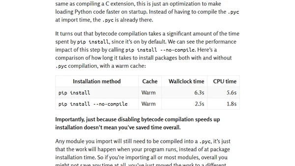 Faster pip installs: caching, bytecode compilation, and uv