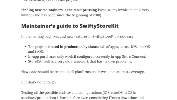 The Future of SwiftyStoreKit: Maintainers Needed