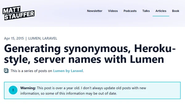 Generating synonymous, Heroku-style, server names with Lumen