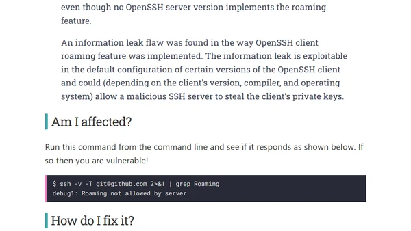 Fixing the SSH roaming vulnerability (CVE-2016-0777)