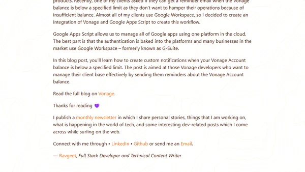 Creating a Balance Reminder with Vonage Account API and Google Apps