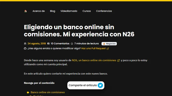 Eligiendo un banco online sin comisiones. Mi experiencia con N26