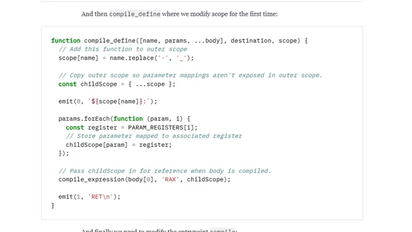 Writing a lisp compiler from scratch in JavaScript: 2. user-defined functions and variables