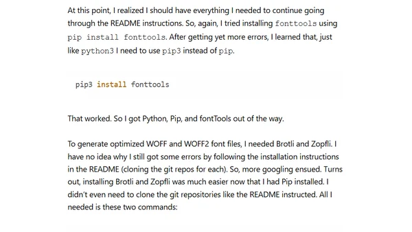 How I set up Glyphhanger on macOS for optimizing and converting font files for the Web