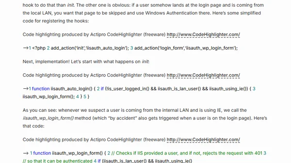 Wordpress auto sign-on with IIS7 and a plugin