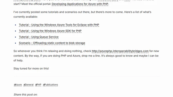 Writing for the Windows Azure for PHP portal