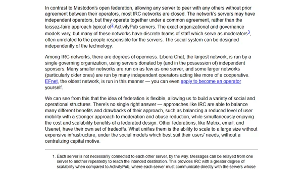How does IRC's federation model compare to ActivityPub?