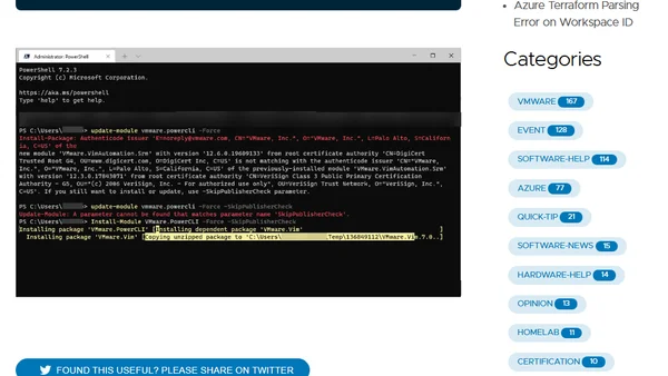 PowerCLI 12.6 Upgrade Fails with Certificate Error