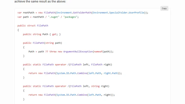 Using operator overloads for concatenating file system paths in CSharp