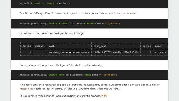 Plus de mise à jour des apps après une migration vers Nextcloud 30