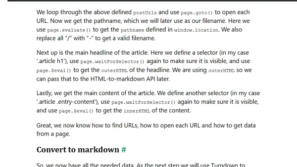 Using Puppeteer to crawl pages and save them as Markdown files