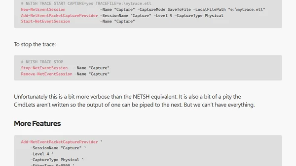 Replace NETSH TRACE START with PowerShell