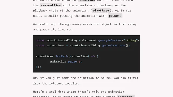 Pausing a CSS animation with getAnimations()