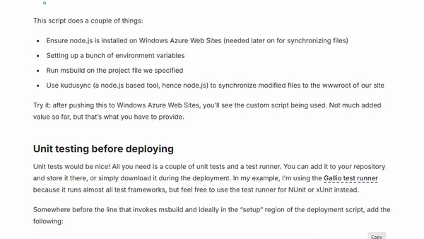 Running unit tests when deploying ASP.NET to Windows Azure Web Sites