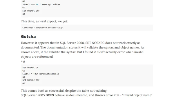 Validating an SQL query programmatically, with gotcha