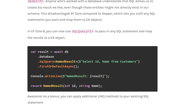 How to Map SQL Results To Any Object Using Entity Framework Core 8