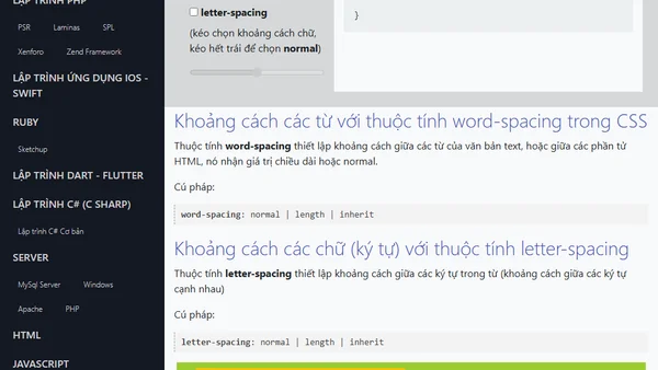 Thuộc tính letter-spacing và word-spacing trong CSS