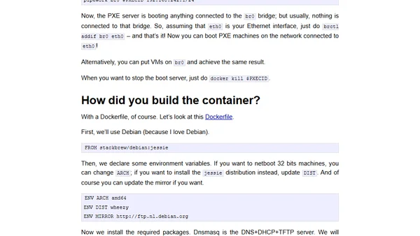 Network booting machines with a PXE server running in a Docker container
