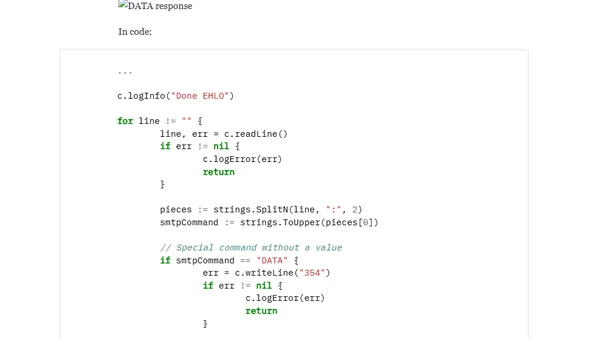 SMTP protocol basics from scratch in Go: receiving email from Gmail