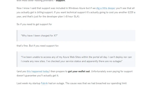 Windows Azure - Support Excluded
