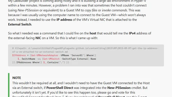 Get the IP Address of a VM Attached to an External Switch