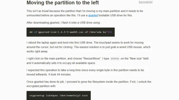 Growing my root partition to the left