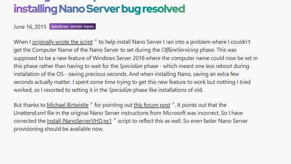 Setting the Computer Name installing Nano Server bug resolved
