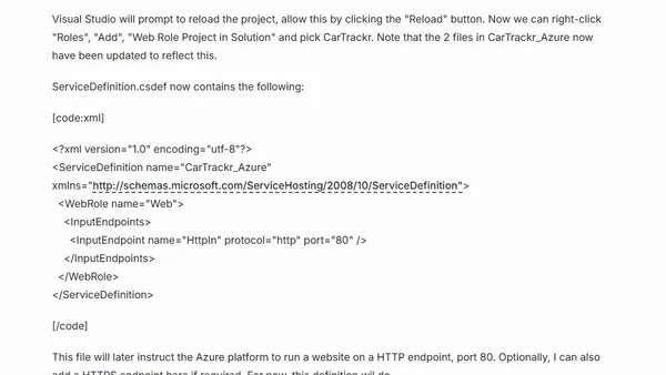 CarTrackr on Windows Azure - Part 2 - Cloud-enabling CarTrackr