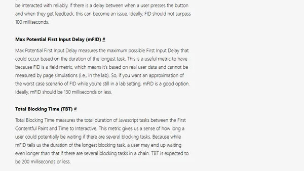 Web Performance Metrics Cheatsheet