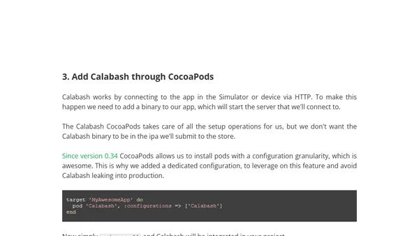 Setting up Calabash for iOS projects with Cocoapods and Build Configurations