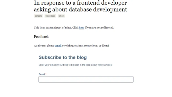 In response to a frontend developer asking about database development