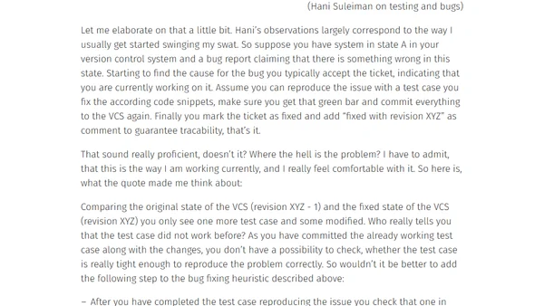 Effective bug smashing with test cases