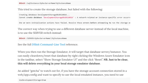 Configuring Azure Storage Emulator SQL Server Instance